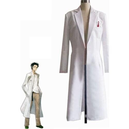Anime Steins Gate Okabe Rintarou Cosplay Costume White Coat Long Jacket Doctor Outfit Halloween Carnival Uniforms Custom Made