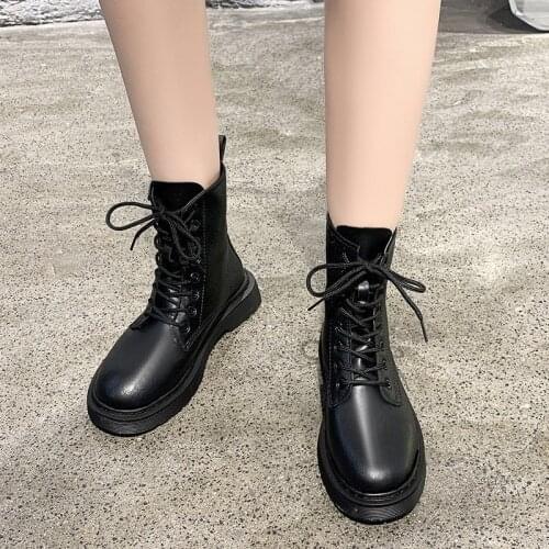 Martin Boots Female British Nice Winter New Genuine Leather Womens Thick-Soled Motorcycle Short Boots Platform Ankle Boots Shoe