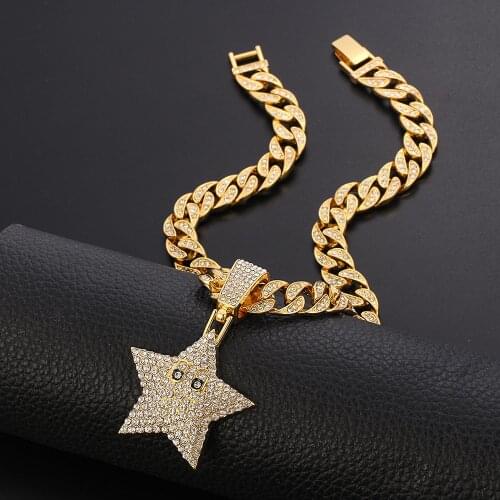 Necklace for Men Women Hip Hop Iced Out Bling Five-pointed Star Pendant Necklace Miami Cuban Chain Choker Mens Jewelry Wholesale