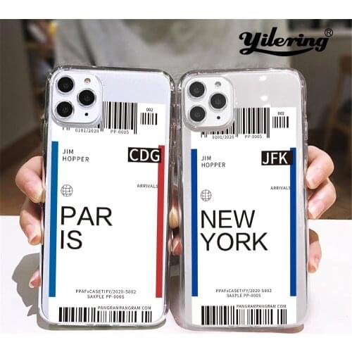 Coque Air Ticket Letter Country Label for Case iPhone 11 Pro Max XR X XS MAX 8G 7 8 plus SE 2020 Soft Transparent TPU Case Cover