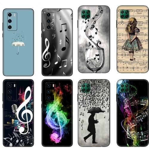 Black tpu Case For Huawei P30 Lite P30 Pro P40 Case For Huawei P40 LITE E P Smart Case Musical Notes Violin Classical Music