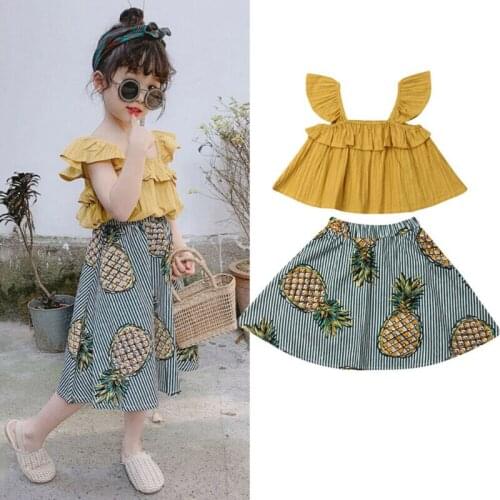 1-6Y Newborn Infant Kids Baby Girl Holiday Clothes Sets Ruffles Yellow Tops Flowers A-Line Skirts Boho Outfits