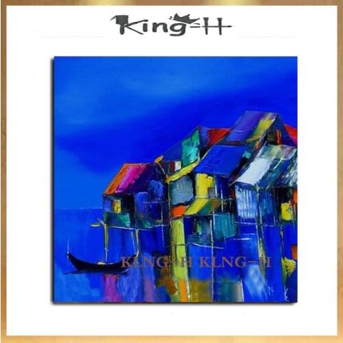 Dibujos Animados envío gratis 100% pintado a mano casa paisaje pintura al óleo decoración del hogar cuadros de pared modernos ci