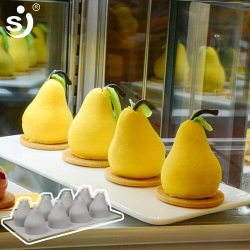 SJ Cake Molds Silicone Pear Shaped Baking Tray 8Cavity Cakes For Cake Tools Not Stock Mousse FDA Cake Decorations Moulds