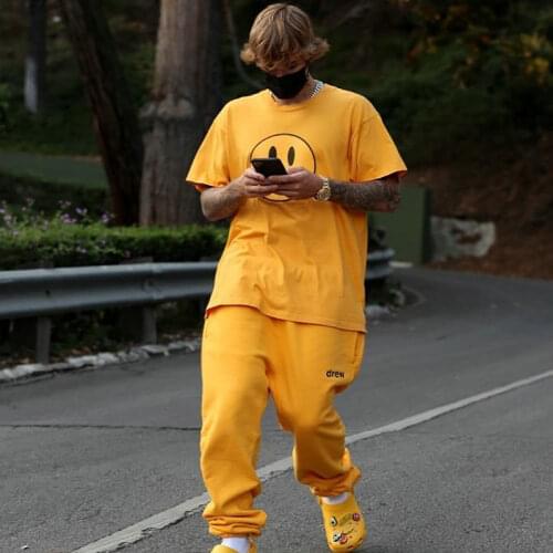 DREW T Shirt Summer 100% Cotton Men O-neck T-shirt Male Womens tshirt Short Sleeve High Quality Tops HOUSE JUSTIN Brand Smiley