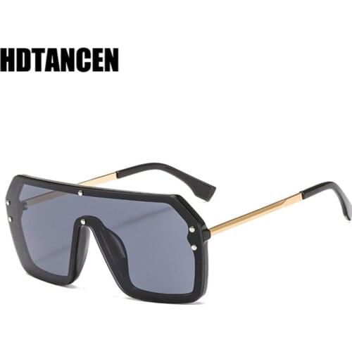 HDTANCEN Red Black Oversized Square Sunglasses Men New One Piece Lens Big Frame Sun glasses For Women UV400 Silver Mirror