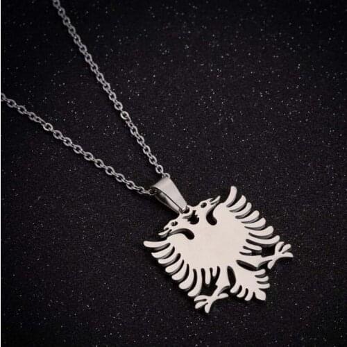 Jisensp Albanian Eagle Pendant Necklace Ethnic Double Headed Eagle Necklace Stainless Steel Jewelry for Women Men Best Gift