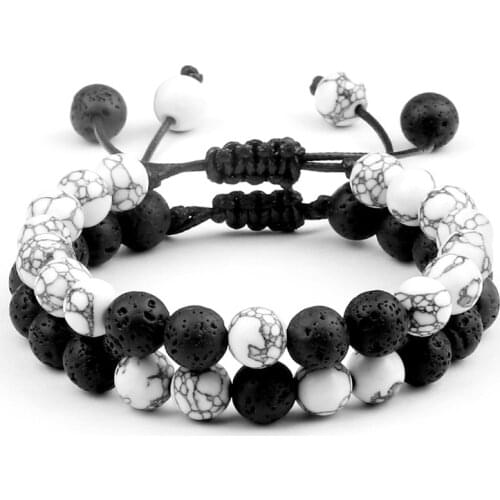 Classic 2Pcs/Set Natural Stone Bracelet White Black Turquoises Tiger Eye Beaded Men Bracelets Distance Yoga Friendship Jewelry