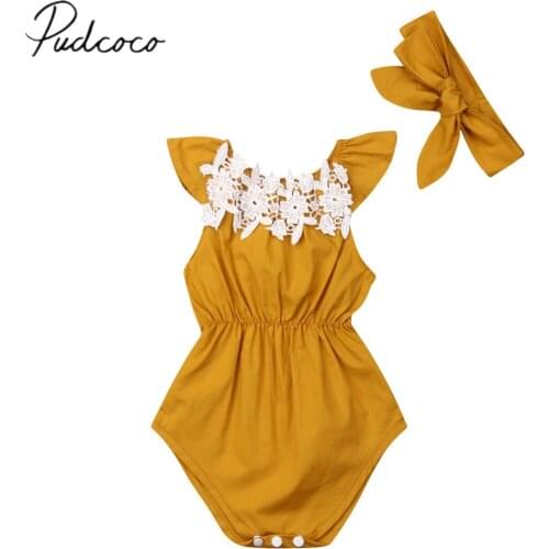 2019 Children Summer Clothing 0-24M Newborn Baby Girls Lace Flower Bodysuit Sleeveless Jumpsuit 2PCS Outfits One Piede Sets
