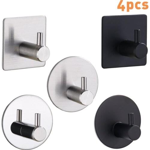 4pcs/set Bathroom Accessories Wall Hooks Stainless Steel Clothes Coat Hat Hanger Bathroom Rustproof Towel Hook