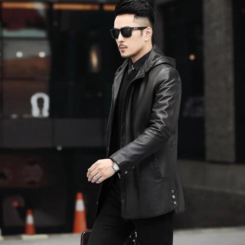 Leather Jackets Men Winter Remove Hooded The First Layer Sheepskin Medium Length Down Jacket Casual Genuine Windbreaker Coat 4XL