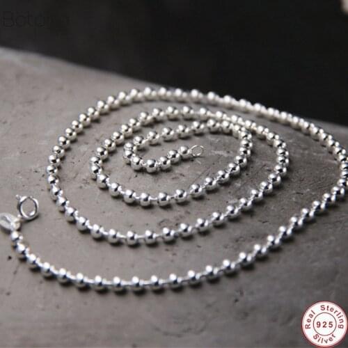 2/3MM Mens Silver colour Beads Ball Chain 925 Sterling Silver colour Jewelry Long Chains Necklaces for Men Women Fashion Gifts
