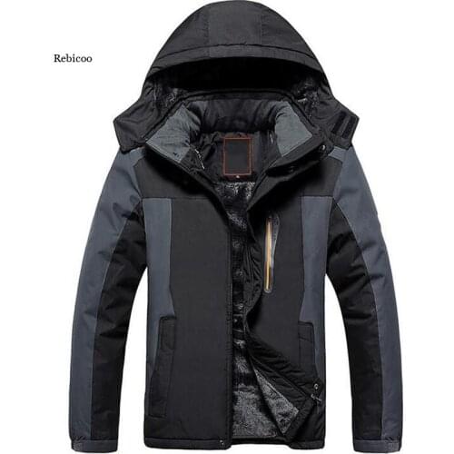 Men Jacket Waterproof Thicken Feece Warm Ski-Wear Mountain Hiking Jacket Plus Size Hooded Parka Snow Coat Clothes Plus Size