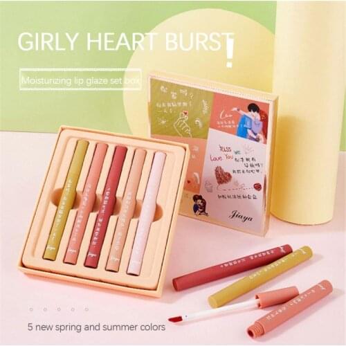 5-Color Matte Lip Gloss Set Lipstick Waterproof Long Lasting Moisturizing Nonstick Cup Lipstick Women Lip Tint Beauty Gift TSLM1