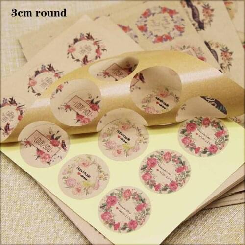 New design 3cm/ 3.5cm100pcs flower pattern Thank you sticker label Christmas label tag DIY kraft Handmade self adhesive label
