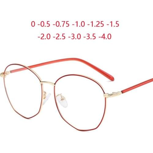 Polygon Women Men Myopes Lunettes Red Gold Frame Metal Literary Myopia Lens Prescription Glasses 0 -0.5 -0.75 To -4.0
