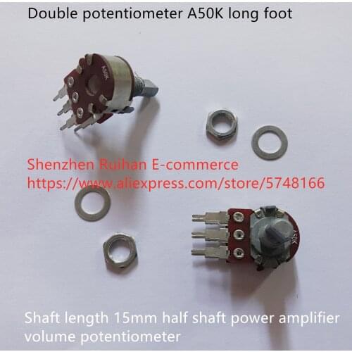 Original new 100% double potentiometer A50K long foot shaft length 15mm half shaft power amplifier volume potentiometer SWITCH