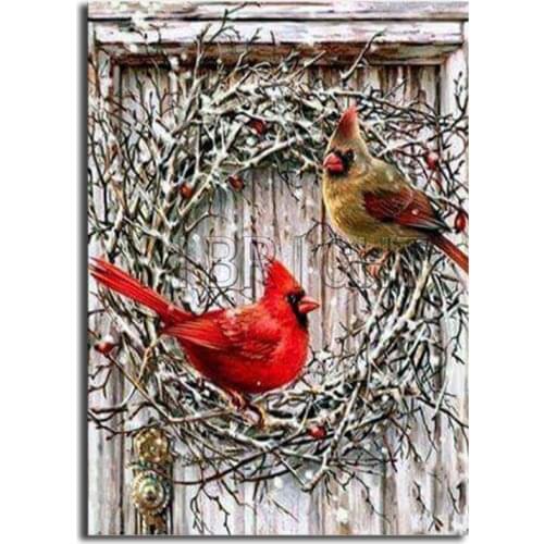 Full Round Diamond embroidery Cross stitch door birds Full Square Diamond painting Cardinals DIY 3D Diamond mosaic landscape