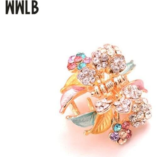 Multicolor Flower Enamel Hair Claws Girls Ornaments Gold Color Metal Hair Clip Top Quality Crystal Crab Clip Wedding Hair Jewely