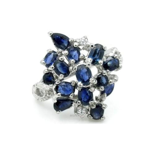 Luxury Natural Sapphire Ring for Party 14 Pieces 3mm*5mm Sapphire Silver Ring Solid 925 Silver Sapphire Jewelry Gift for Woman