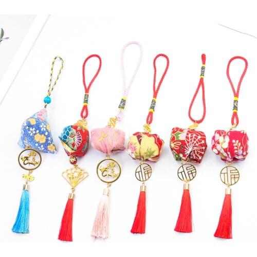 Chinese Style Sachet Fashion Bronzing Printing Flowers Temperament Antique Sachet Tassel Pendant Moxa Calming Healing Spice Bag