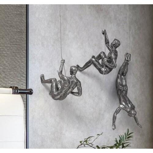 Nordic Retro Resin Climbing Man Wall Sculptures Iron Wire Man Wall Hang Sculpture Bar/Home/Office Art Decor Figurine