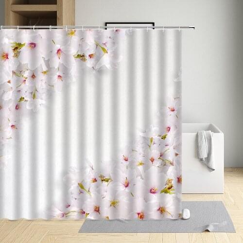 Plum Blossom Chrysanthemum Snow Mountain Modern Eco-Friendly Fabric Polyester Waterproof Cloth Curtain Bathtub Screen With Hooks