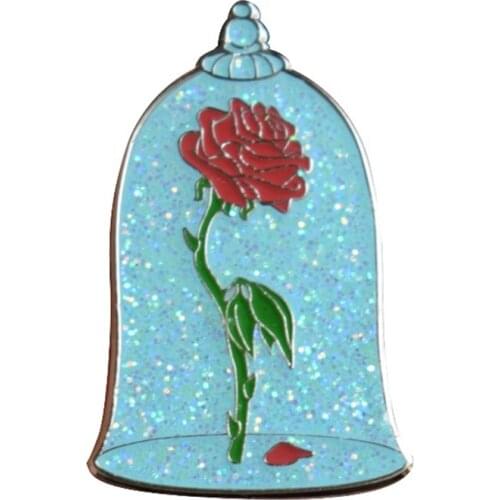 Glass rose badges glitter pins disenchanted roses flower brooch surreal art jewelry Beauty&Beast wonderful enamel pin