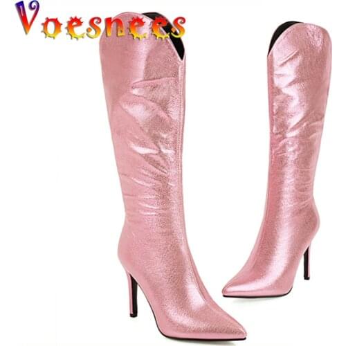 Voesnees 2021 New Women Boots Fashion Pointed Toe High Knight Boots Thin Heel Side Zipper High Heels 10cm Nightclub Female Shoes