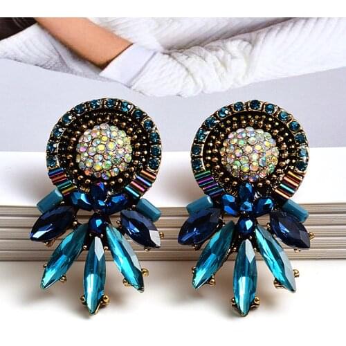 Wholesale Colorful Crystal Earrings Women Jewelry Pendientes High-Quality Brincos Bijoux Fashion Trendy Accessories For Girls