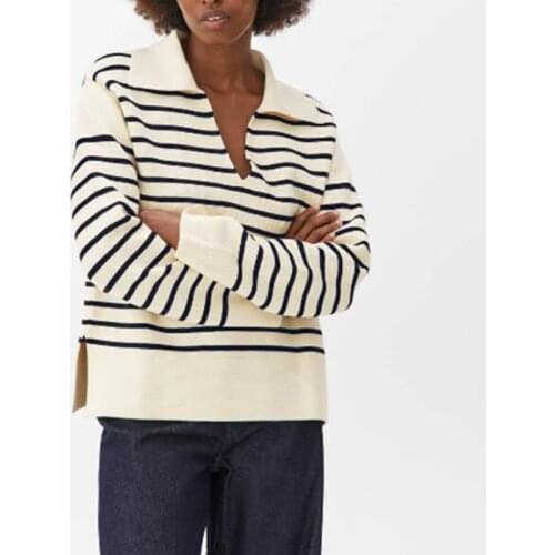 Holiwind 2021 Women Striped Knit Sweater Spring Autumn Retro Hip Hop Pullovers Tops Female Oversize