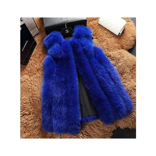 Genuine fox fur vest winter long full pelt fox fur jacekte women blue fox fur coat plus size free shipping H834