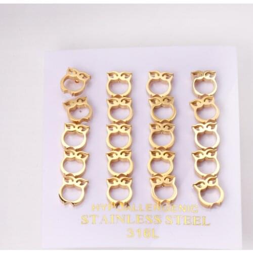 10 Pairs Animal Earrings Stainless Steel Owl Stud Earrings Gold Color Frosted Ear Studs Women/Men Stud Geometry Jewelry