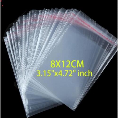 100 Pcs/Lot Self Adhesive Plastic Bag Self Adhesive Seal Bag Clear Resealable Cellophane/Poly Bags 12*8cm Transparent OPP Bag
