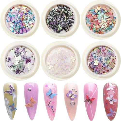 50Pcs/Box Fashion 3D Colorful Laser Butterfly Pattern Nail Flakies Sequin Mirror Sparkly Paillette Decor Nail Art DIY Accessory
