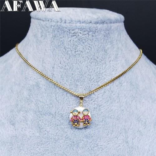 AFAWA 2021 Shell Zircon Copper Stainless Steel Couple Necklace for Women Gold Color Necklace Jewelry colgante mujer N59S01