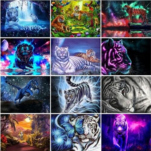 DIY 5D Diamond Painting Cross Stitch Tiger Diamond Embroidery Full Round Drill Mosaic Rhinestones Art Wall Home Decor Gift