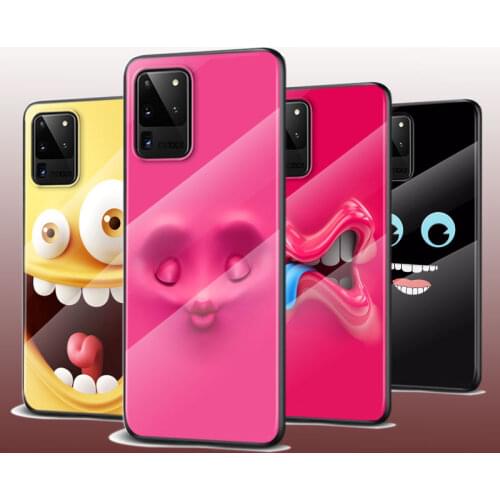 Tempered Glass Cover 3D funny face For Samsung Galaxy S21 Ultra Plus 5G M51 M31 M21 Phone Case