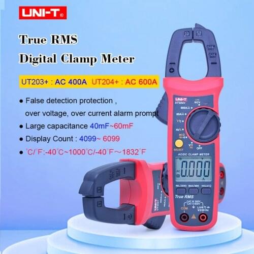 UNI-T True RMS Clamp Meter UT203+ UT204+ AC DC Current Tester 400-600A Clamp Multimeter Auto Range false detection protection