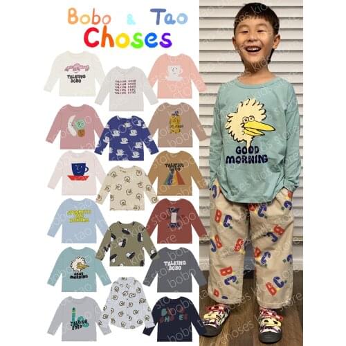 2021AW BC kids Original label BOBO boys girls long sleeve T-shirts cartoon Talking Birdie Fruits Doggie Cup Flowers Scholar Worm