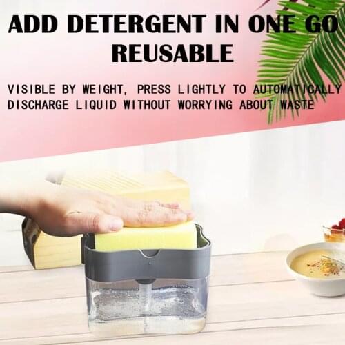 Soap Pump Dispenser Kitchen Dishwashing Liquid Box Hand Press Box Clean Water Container with Sponge Combination Cleaner Tool