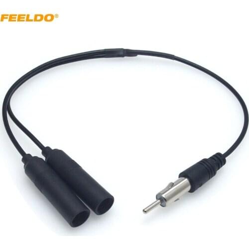 FEELDO Auto Antenna FM/AM Antenna Cable Adapter Aluminum Plug In 1 For 2 Extension Car Stereo Audio Cable Radio Antenna