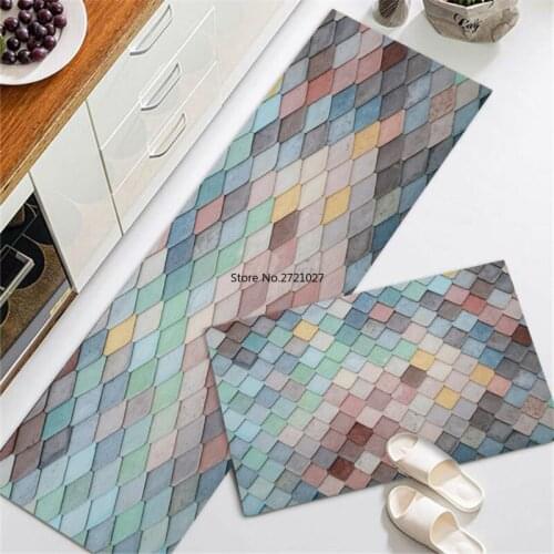 Geometric Kitchen Carpet Washable Entrance Mat Household Non-slip Cute Bedside Carpet Girl Room Long Balcony Mat