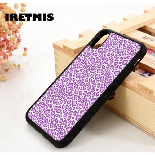 Iretmis 5 5S SE 6 6S TPU Silicone Rubber Phone Case Cover for iPhone 7 8 Plus X Xs 11 12 MINI Pro Max XR purple cheetah print
