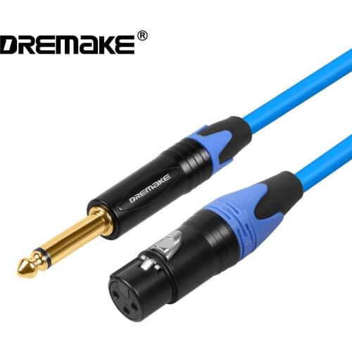 DREMAKE 6.35 1/4'' Male to 3-Pin XLR Cable-Female XLR to Mono Jack 6.3/6.5 mm (1/4") Male Plug Audio Lead Microphone AMP Cable