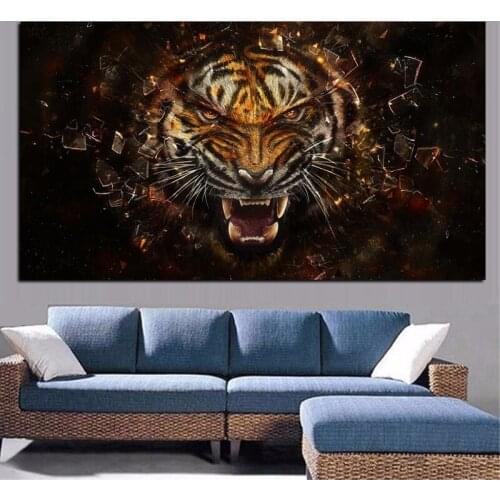 Art HD Print Angle fiercely Tiger Animals Oil Painting on Canvas Modern Wall Picture for Living Room Poster Sofa Decoration