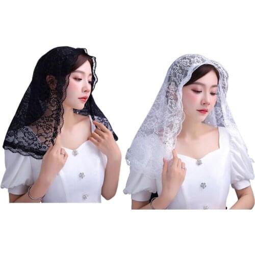 Lace Mantilla Veil Soft Comfortable Black White Spanish Style Exquisite Rose Lace Veil Head Covering for Women Girls A5KE