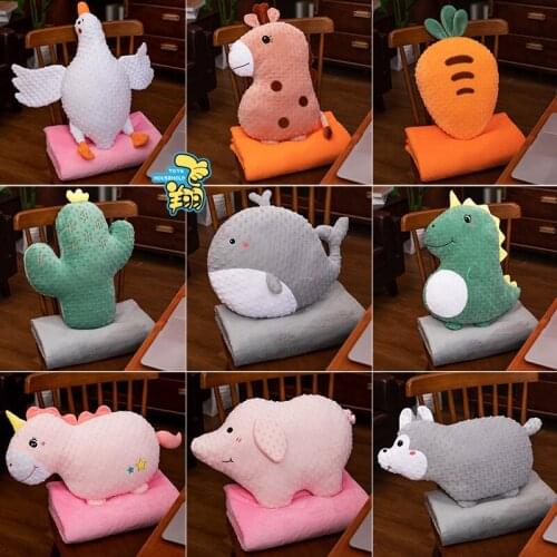 Cute Animal Carrot Cactus Pig Goose Dinosaur Unicorn Plush Toys Baby Comfort Children Room Decor Gift Winter Hand Warm Blanket