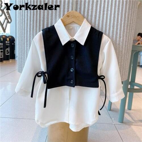 2020 New Fashion Toddler Girls Long Shirt and Vest 2 Pcs Clothing Set Children Outfits White Blouse Shirt and Black Wasitcoat