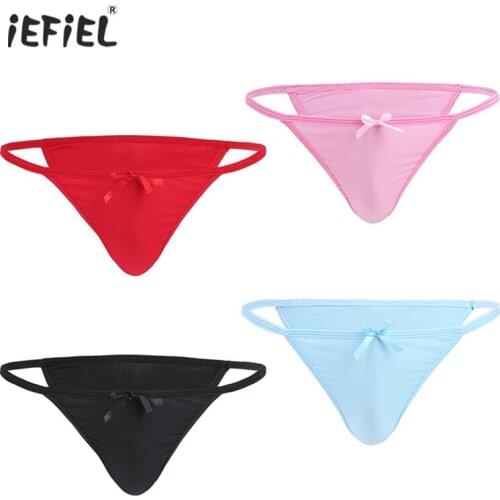 Hot Men Sexy Lingerie Underwear Sissy Panties Elastic Waistband Tanga Bikini Briefs Underwear Exotic Underpants with Bowknot